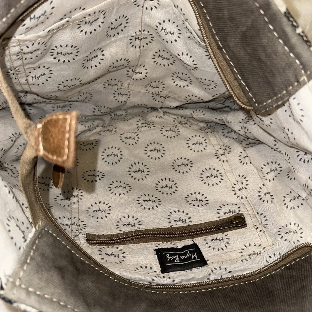 Myra Bag Shoulder Purse Womens Hair On Hide Boho Bag Canvas Zipper Closure - Picture 6 of 10